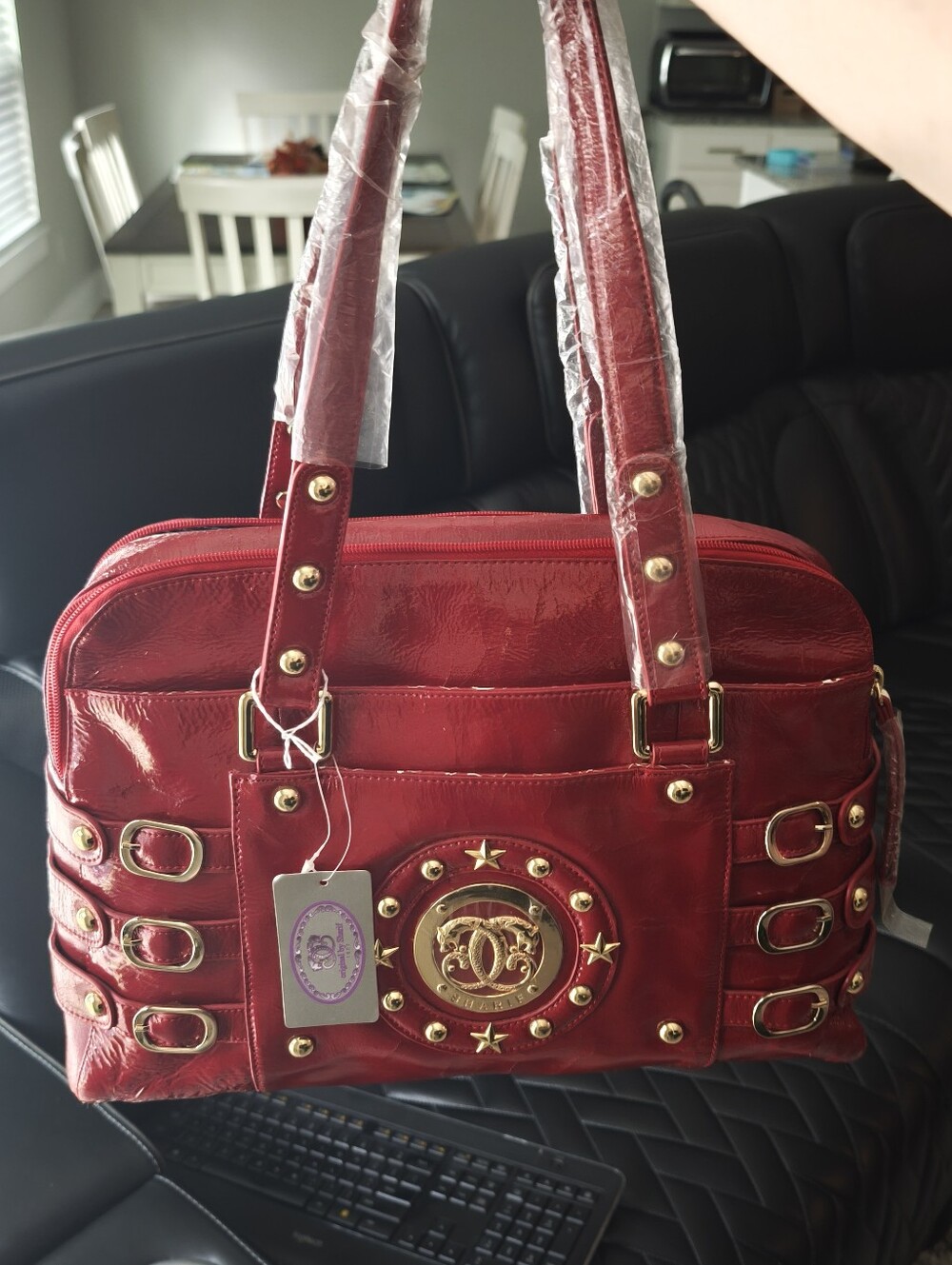 NWT Vintage Sharif 1827 Red Patent Leather Satchel Handbag Gold Hardware